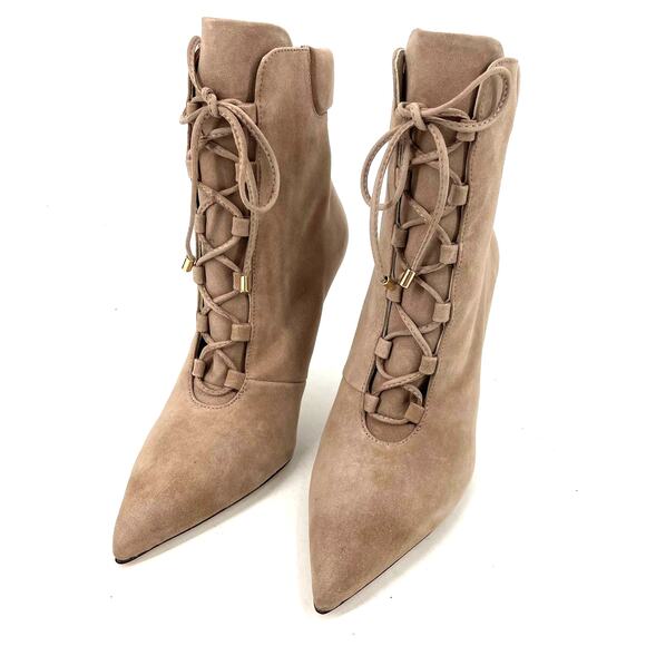 Good American Scandal Lace Up Stilleto Booties Stone Size 6 GA012KS-X - Picture 3 of 8